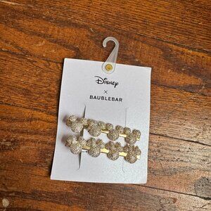 Disney X Baublebar Mickey Minnie Mouse Hair Clips Crystals Gold Barrette New NWT
